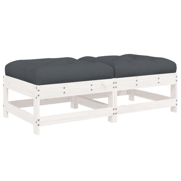 vidaXL Repose-pieds de jardin coussins lot de 2 blanc bois pin massif