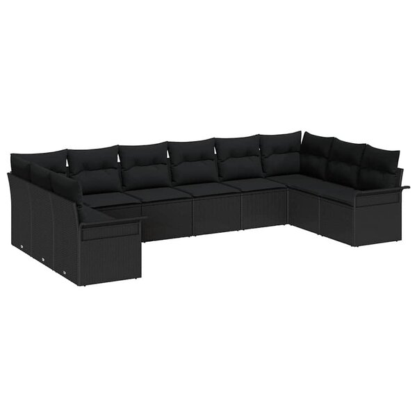 vidaXL Ensemble de canapé de jardin avec coussin 10 Pièces Noir polyrotin