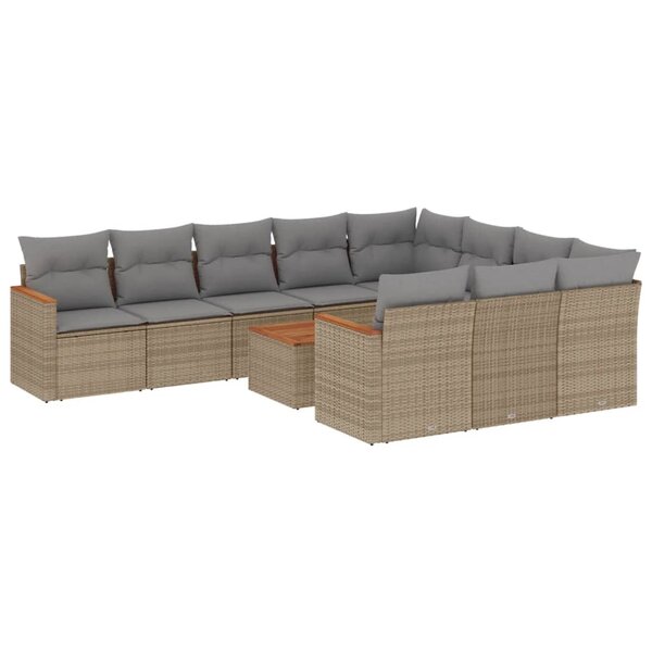 vidaXL Salon de jardin 11 Pièces avec coussins beige résine tressée