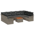 vidaXL Ensemble de Canapé de Jardin 10 Pièces avec Coussins Gris Poly Rattan Acacia