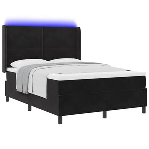 vidaXL Lit à ressorts avec matelas avec LED Noir 160 x 200 cm Velours