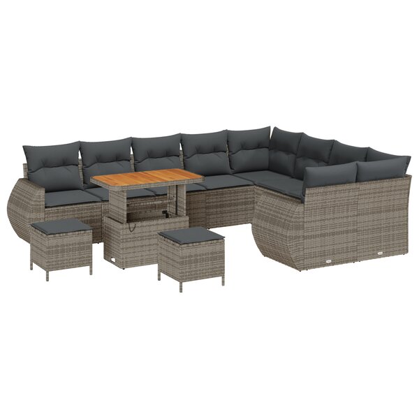Ensemble de canapé de jardin 12 pièces avec coussins en poly rotin gris acacia
