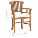 vidaXL Chaises de jardin lot de 2 avec coussins blanc crème Bois teck