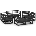 vidaXL Salon de jardin 8 Pièces Noir Bois de pin massif