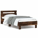vidaXL Cadre de lit tête de lit et lumières LED chêne fumé 90x200 cm