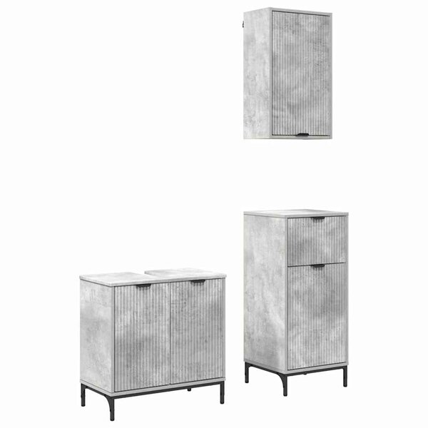 vidaXL Ensemble de mobilier de salle de bain Plaid 3 Pièces Gris béton