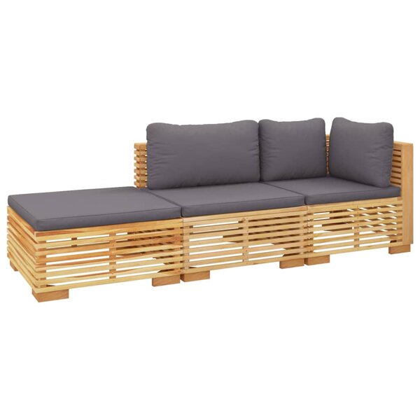 Salon de jardin meuble d'extérieur ensemble de mobilier 3 pièces avec coussins bois de teck solide 02_0015946