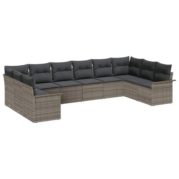 vidaXL Ensemble de canapé de jardin 10 Pièces Gris Poly rotin
