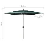 Vidaxl parasol à 3 niveaux avec mât en aluminium vert 2 5x2 5 m