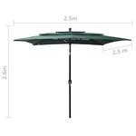 vidaXL Parasol à 3 niveaux avec mât en aluminium Vert 2 5x2 5 m