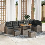 vidaXL Canapé de Jardin 9 Pièces avec Coussins Gris en Rattan Poly Acacia