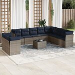 vidaXL Salon de jardin 11 Pièces avec coussins gris résine tressée