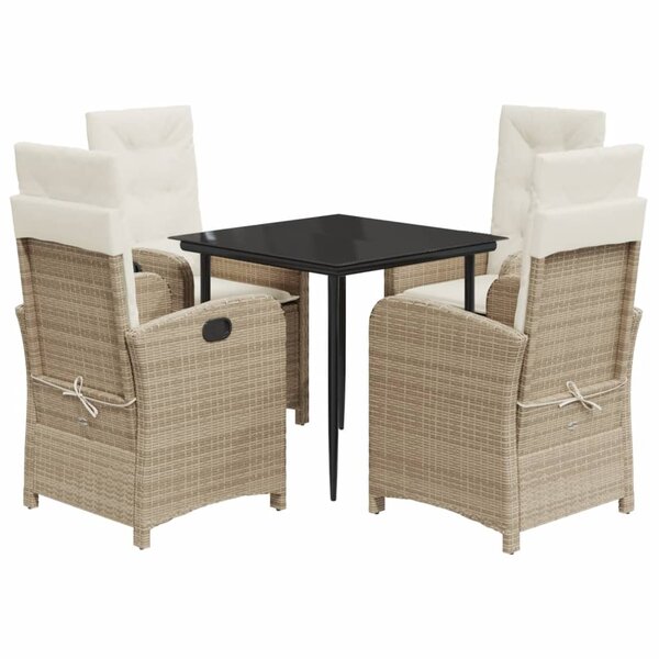 vidaXL Ensemble à manger de jardin avec coussins 5Pièces Beige poly rotin