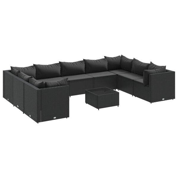 vidaXL Salon de jardin 10 Pièces avec coussins noir résine tressée