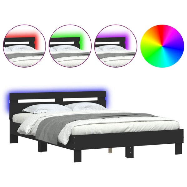 vidaXL Cadre de lit avec LED sans matelas noir 140x200 cm