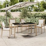 vidaXL Table de jardin plateau en verre Résine tressée verre trempé