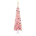 Vidaxl arbre de noël mince avec led et boules rose 210 cm