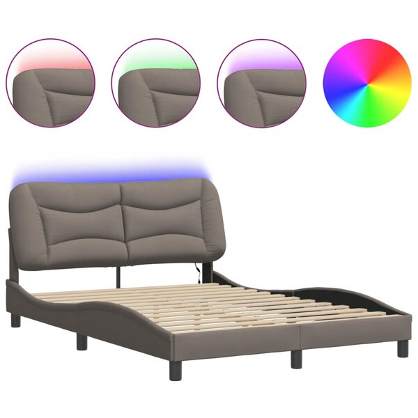 vidaXL Cadre de lit avec LED sans matelas taupe 140x190 cm tissu
