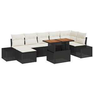 vidaXL Ensemble de Canapés de Jardin 8 Pièces avec Coussins Noir Poly Rattan