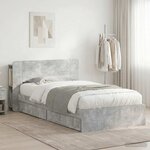 vidaXL Cadre de lit avec rangement avec tiroir Gris béton 90 x 190 cm