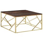 vidaXL Table basse doré acier inoxydable et bois de mélèze massif