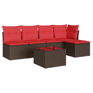 vidaXL Salon de jardin 6 Pièces avec coussins marron résine tressée