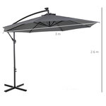 Parasol déporté octogonal parasol LED inclinable manivelle piètement acier dim. Ø 3 x 2 6H m gris