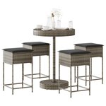 vidaXL Ensemble de bar de jardin 5 Pièces avec coussins gris poly rotin
