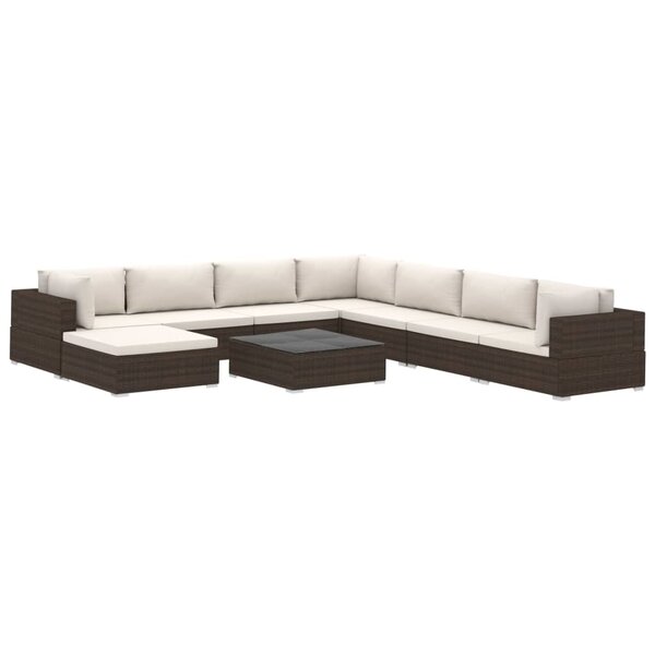 vidaXL Salon de jardin 9 Pièces avec coussins résine tressée marron