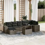 vidaXL Salon de jardin 8 Pièces avec coussins gris résine tressée