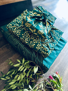 Emballage Réutilisable Furoshiki Pack Famille 3-en-1 Coton : Beauté Vert Sapin