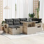 vidaXL Salon de jardin avec coussins 7 Pièces gris clair résine tressée