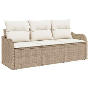 vidaXL Ensemble de canapé de jardin 3 Pièces Beige Poly rotin