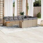 vidaXL Salon de jardin 11 Pièces avec coussins beige résine tressée