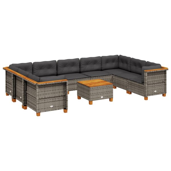 vidaXL Salon de jardin avec coussins 10 Pièces gris résine tressée