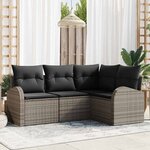 vidaXL Ensemble de canapé de jardin avec coussin 4 Pièces Gris Poly rotin
