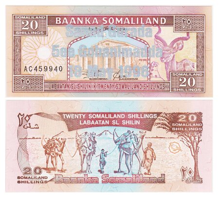 Billet de Collection 20 Shilin 1994 (1996) Somaliland - Neuf - P16 - Surcharge Argent