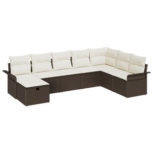Ensemble de Canapé de Jardin 8 Pièces avec Coussins Marron Rotin Poly vidaXL