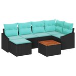vidaXL Ensemble de canapé de jardin avec coussin 7 Pièces Noir polyrotin