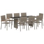 Ensemble de salle à manger de jardin vidaXL 9 pièces en poly rattan gris
