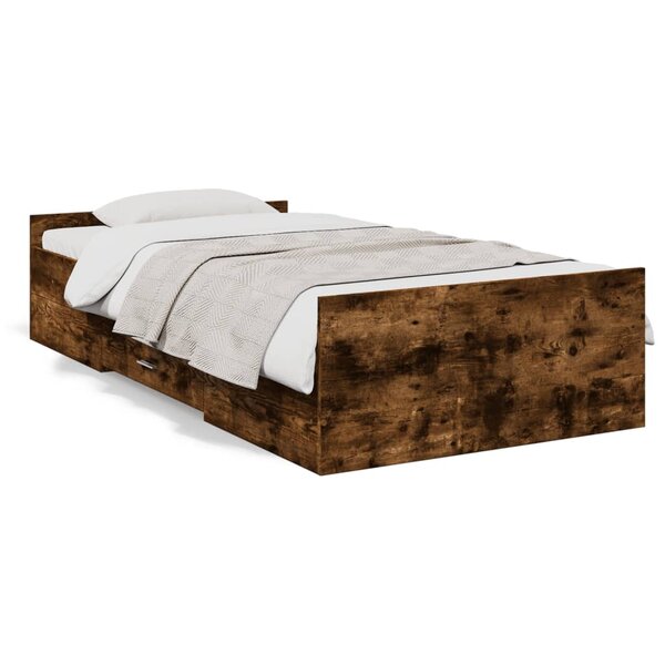 vidaXL Cadre de lit avec tiroirs sans matelas chêne fumé 90x190 cm