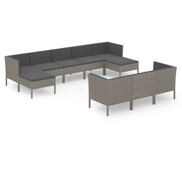 vidaXL Salon de jardin 10 Pièces avec coussins Résine tressée Gris
