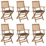 vidaXL Chaises pliables de jardin lot de 6 avec coussins Bois d'acacia