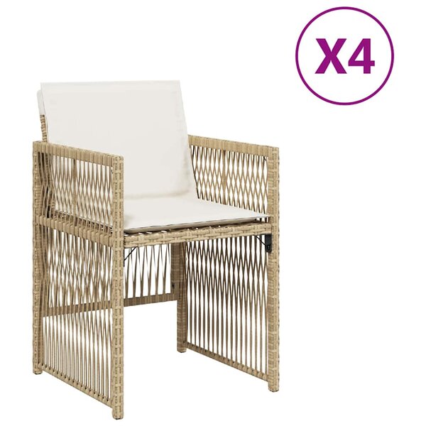 vidaXL Chaises de jardin avec coussins lot de 4 beige résine tressée
