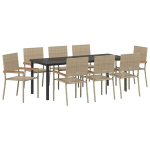 vidaXL Ensemble de salle à manger pour jardin 9 Pièces Beige polyrotin