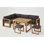 BOCARNEA Salon de jardin LEVATA DINING en bois d'acacia FSC - Avec table haute - 7 personnes - Coussins gris anthracite + Housse inc