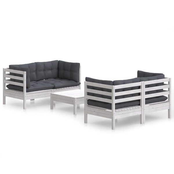 vidaXL Salon de jardin 5 Pièces avec coussins anthracite bois de pin