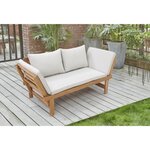 Banquette de jardin convertible en acacia - 2 places - Avec coussins - Gris clair - KAYDA