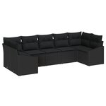 vidaXL Ensemble de jardin de salle à manger de 7 pièces avec coussins en poly rattan noir