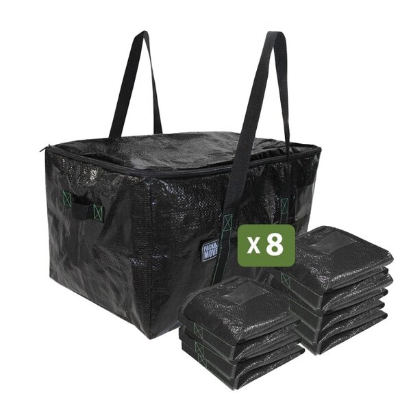 Pack and Move - Lot 8 Sacs Rangement - 55 x 35 x 30 cm - Poignées solides - Déménagement et Transport - Ultra Résistant - Réutilisable - 55L